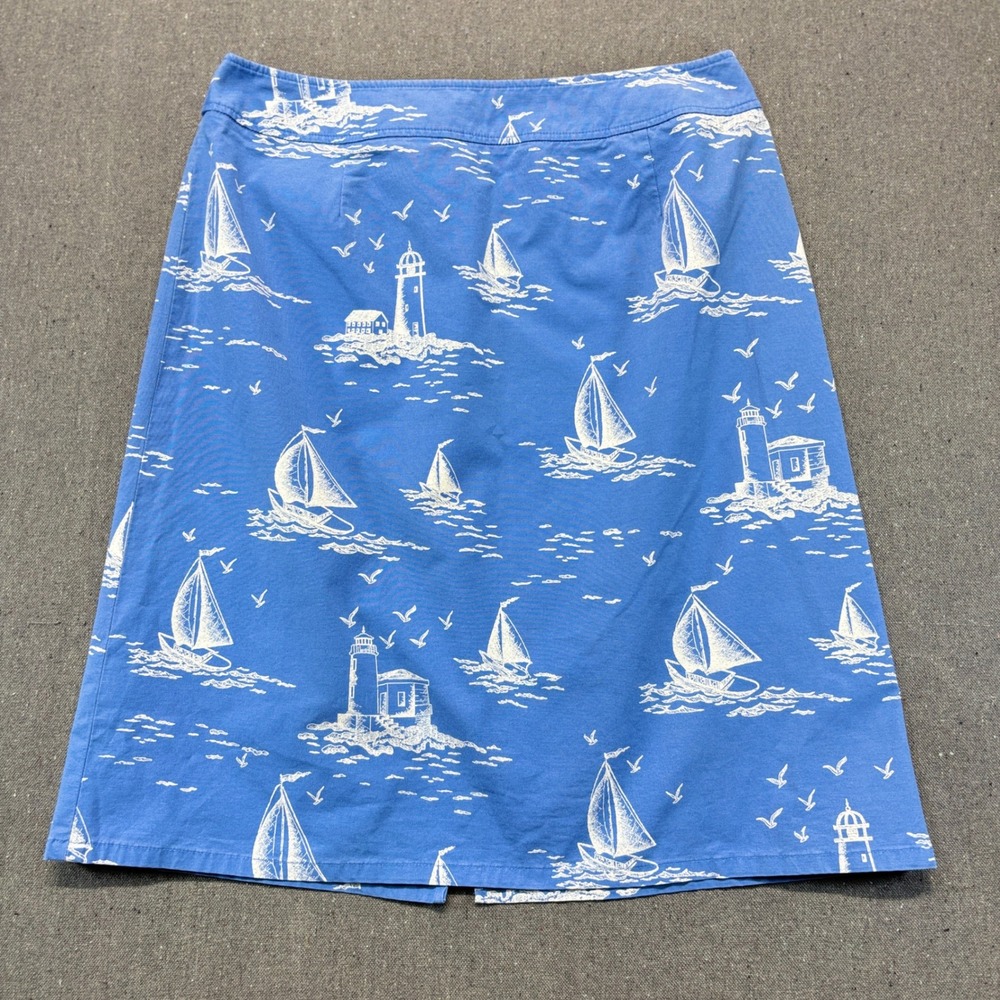 Pendleton Sail Away Blue Nautical Sailboat Cotton Stretch A-Line Skirt Size 14